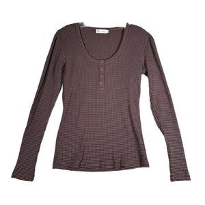 Carve Designs Shirt Womens Small Blue Brown Henley Everyday Casual‎ Athleisure